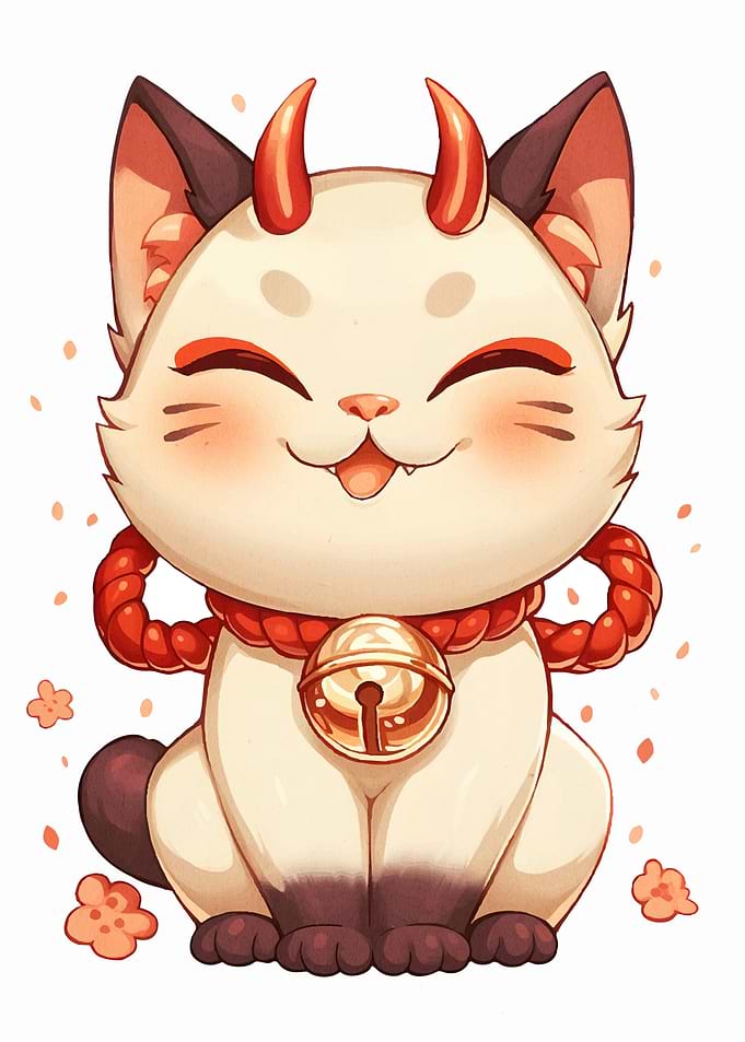 Cute Oni Cat with Bell