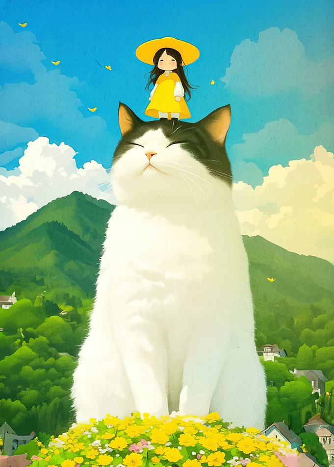 Giant Cat with Girl Head