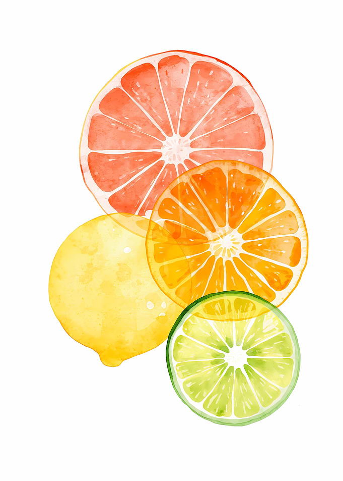 Watercolor Citrus Fruit Arrangement