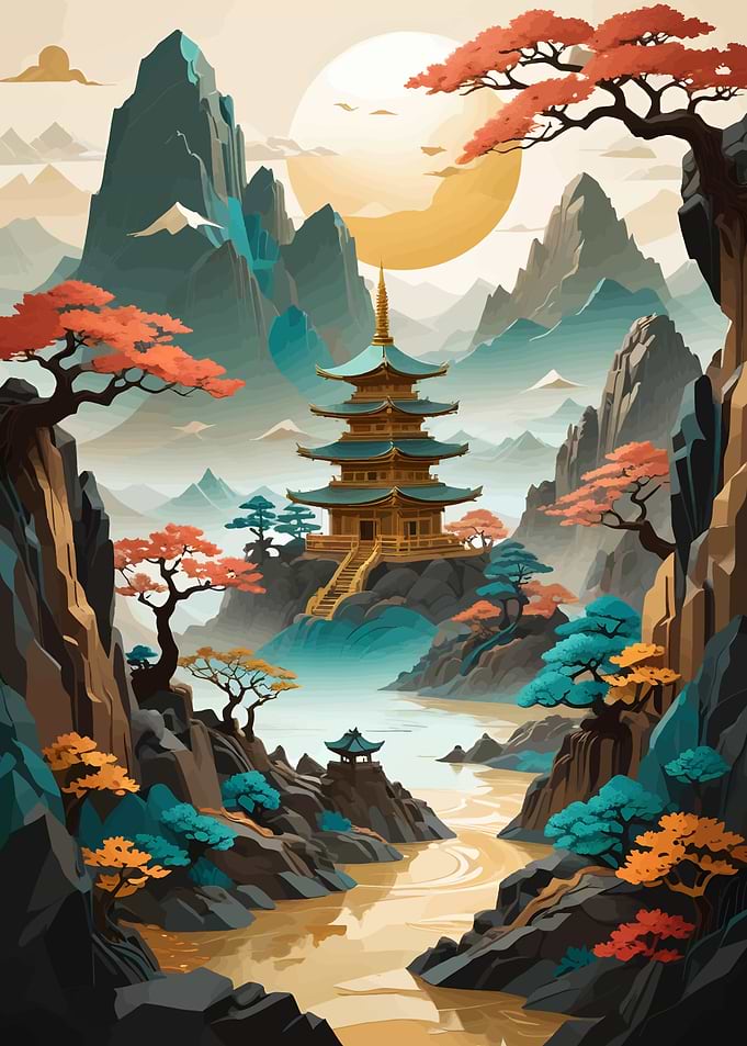 Japanese Landscape with River