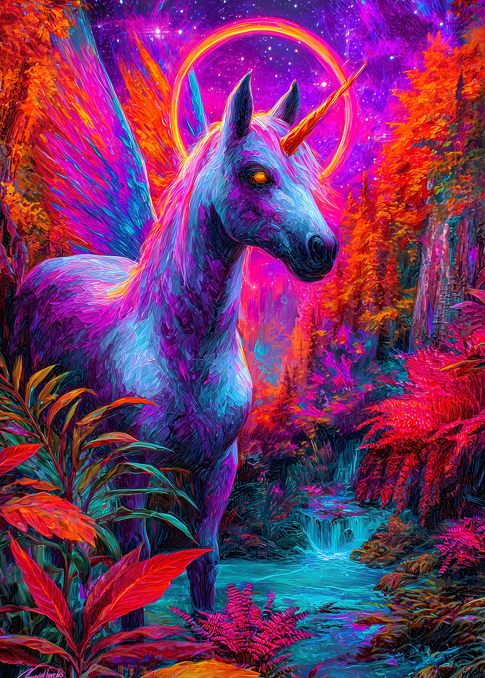 Psychedelic Unicorn in a Vibrant Forest