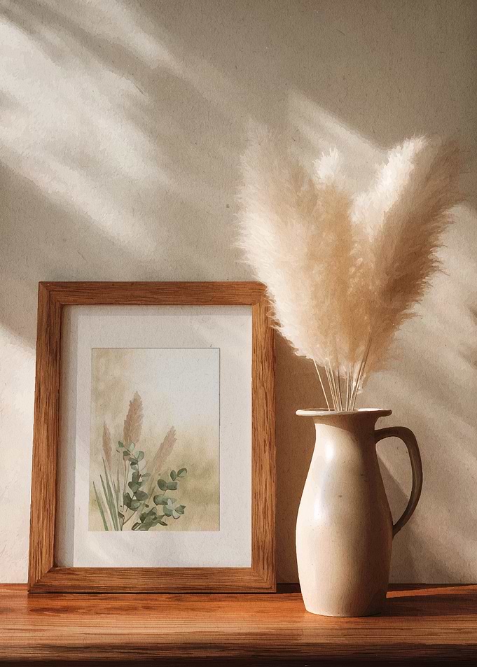 Still Life with Painting and Pampas Grass