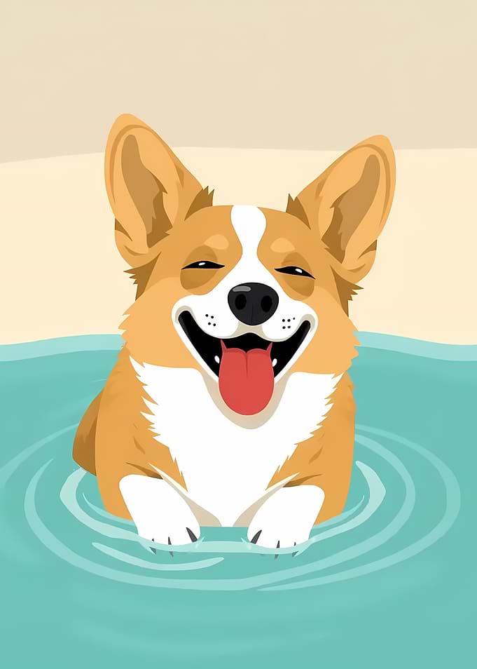 Happy Corgi Swimming