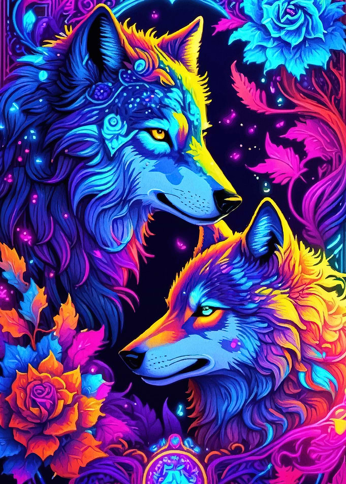 Neon Wolves Floral Accents