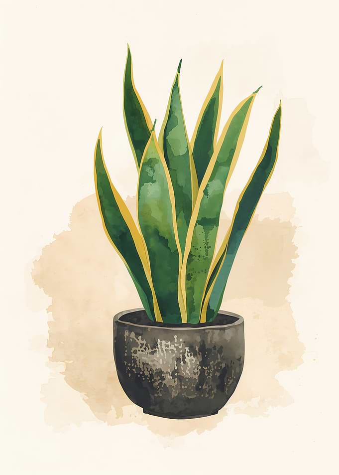 Watercolor Snake Plant in Pot
