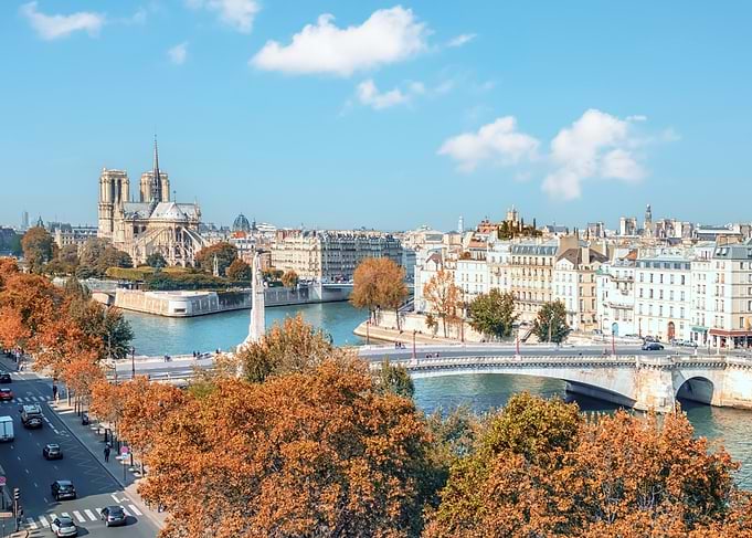 Paris cityscape with Notre Dame Cathedral