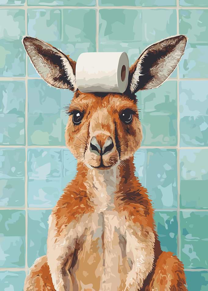 Kangaroo with Toilet Paper on Head