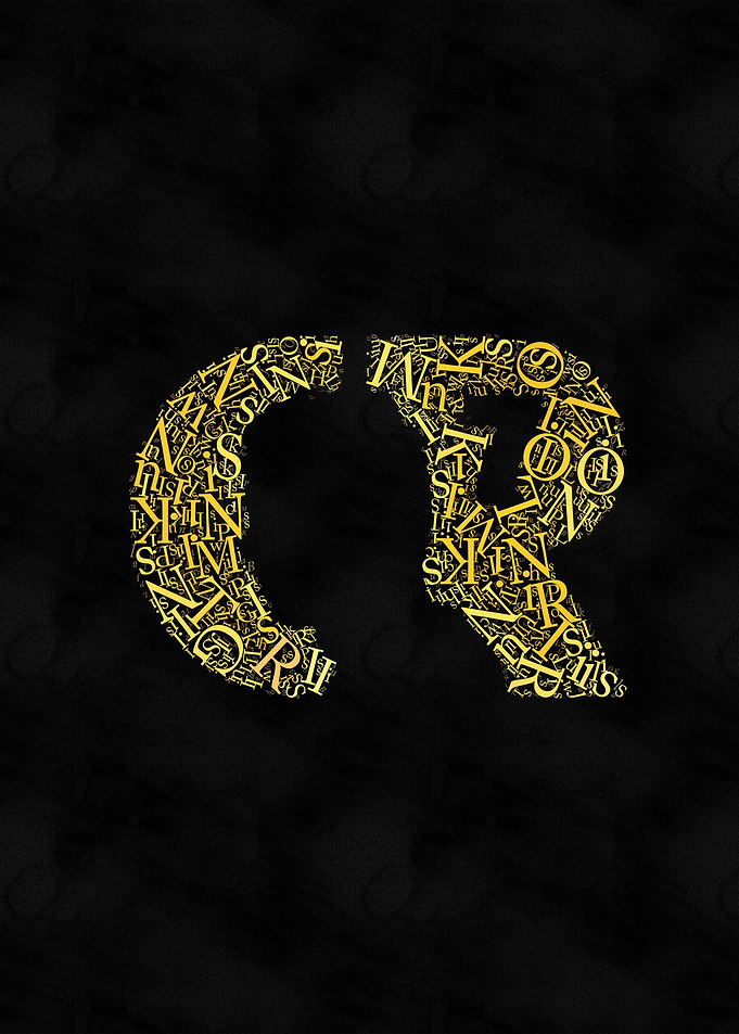 Golden CR Letter Typography on Black
