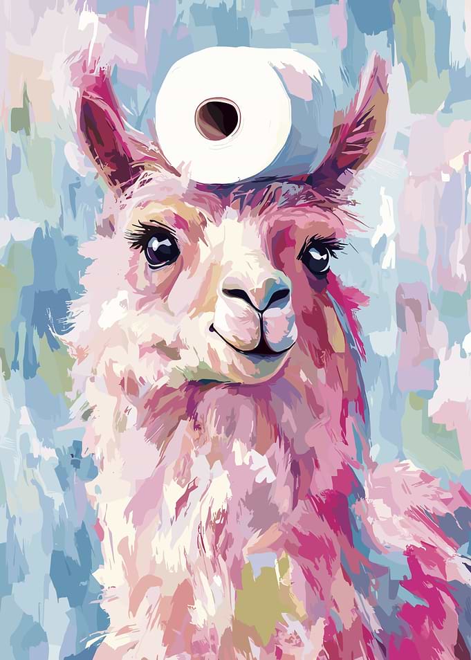 Llama with Toilet Paper on Head