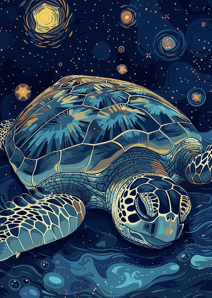 Starry Night Sea Turtle Illustration