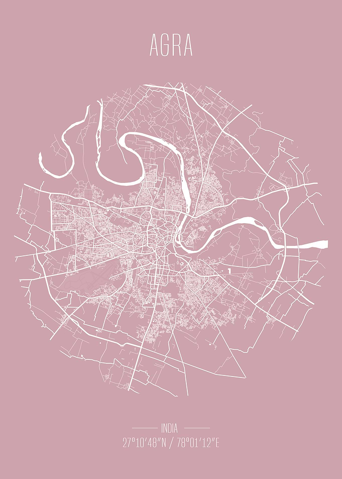 Agra City Map Art Print