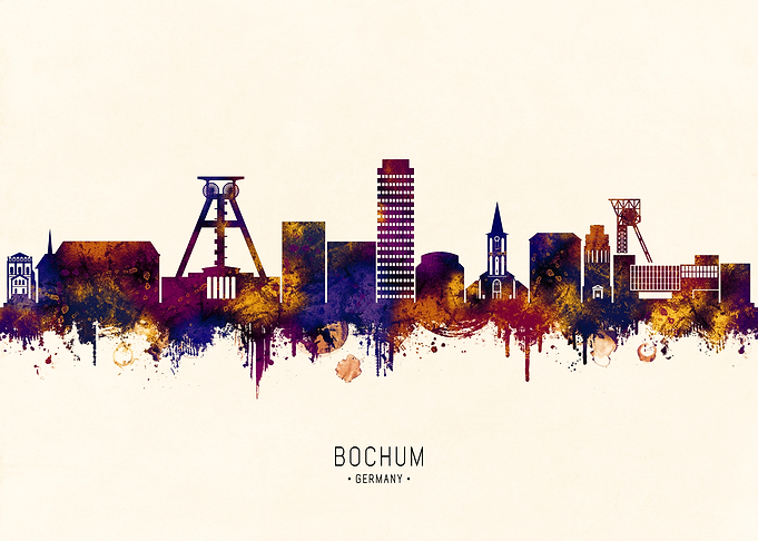Bochum Germany Skyline Watercolor Silhouette