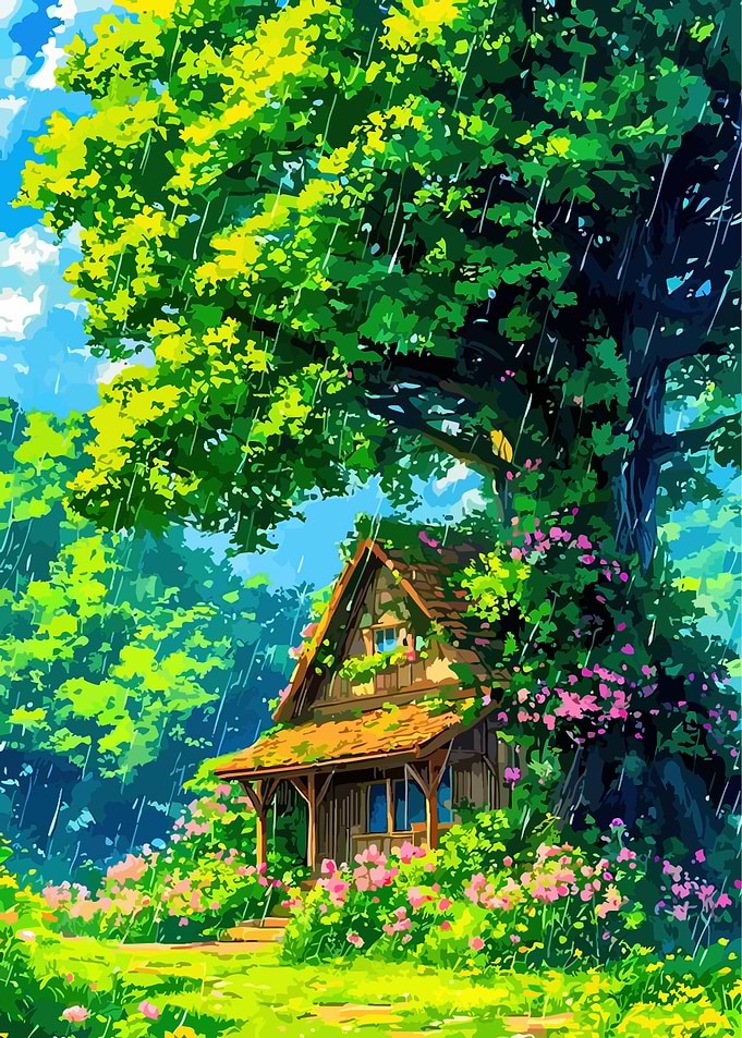 Rainy Day Cottagecore Landscape Painting