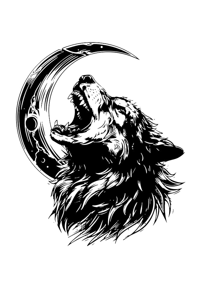 Wolf Howling at Crescent Moon Illustration