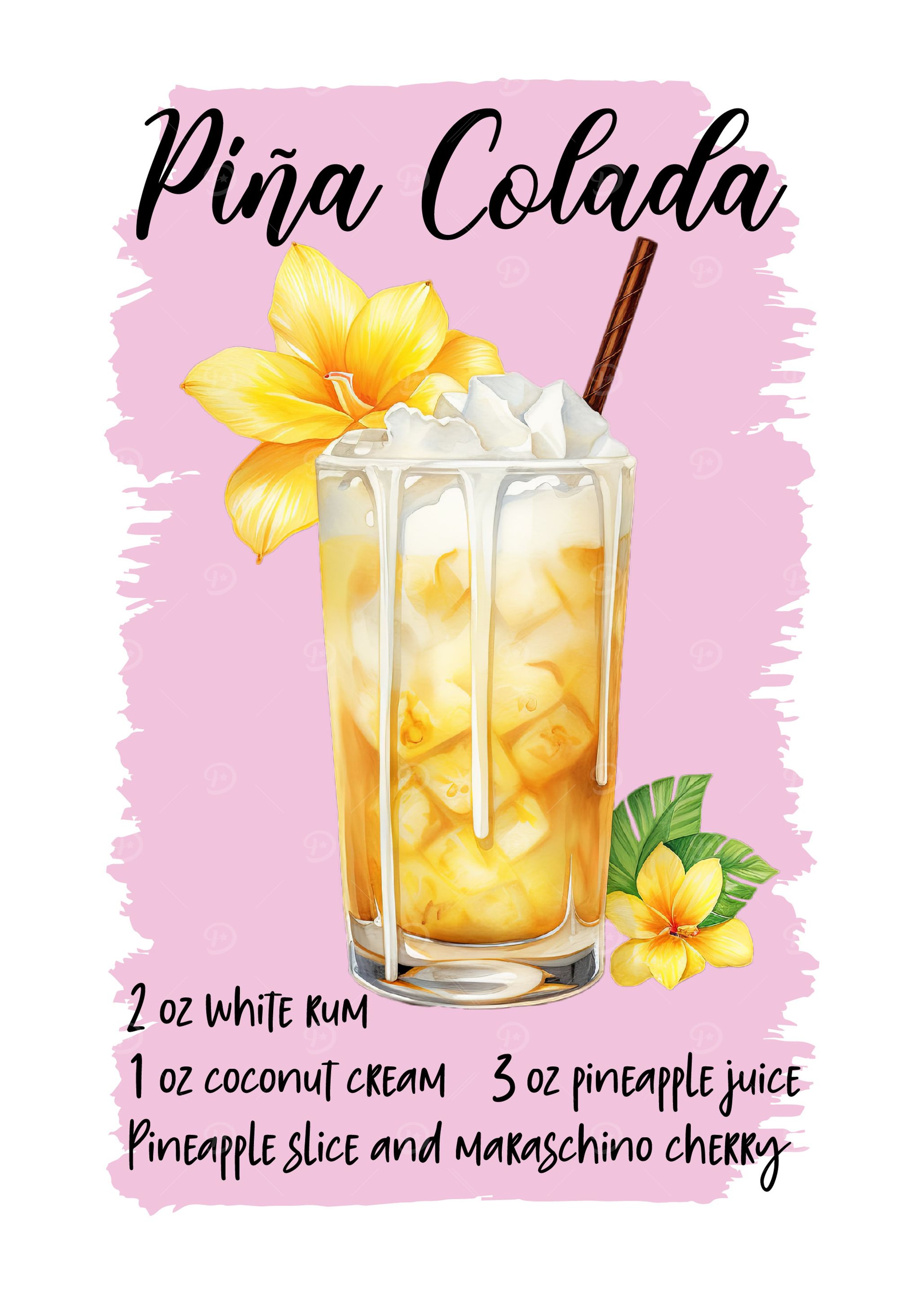 Pina Colada Cocktail Recipe Illustration