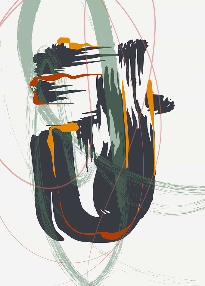 Abstract Brushstroke Art with Green and Orange