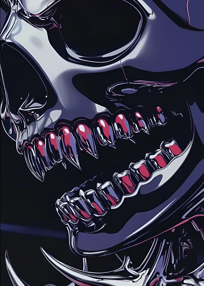 Chrome Skull with Red Accents