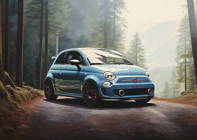 Blue Fiat 500 in Forest