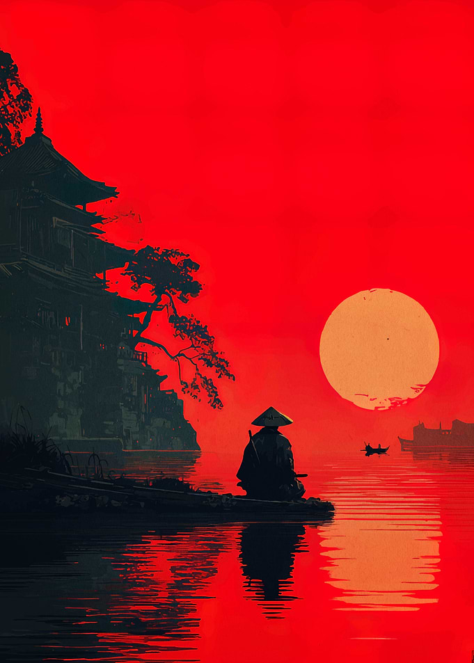 Samurai Sunset Silhouette
