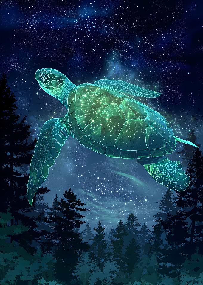 Turtle in Starry Forest Night