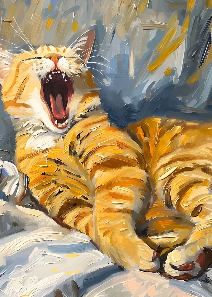 Yawning Orange Tabby Cat Painting