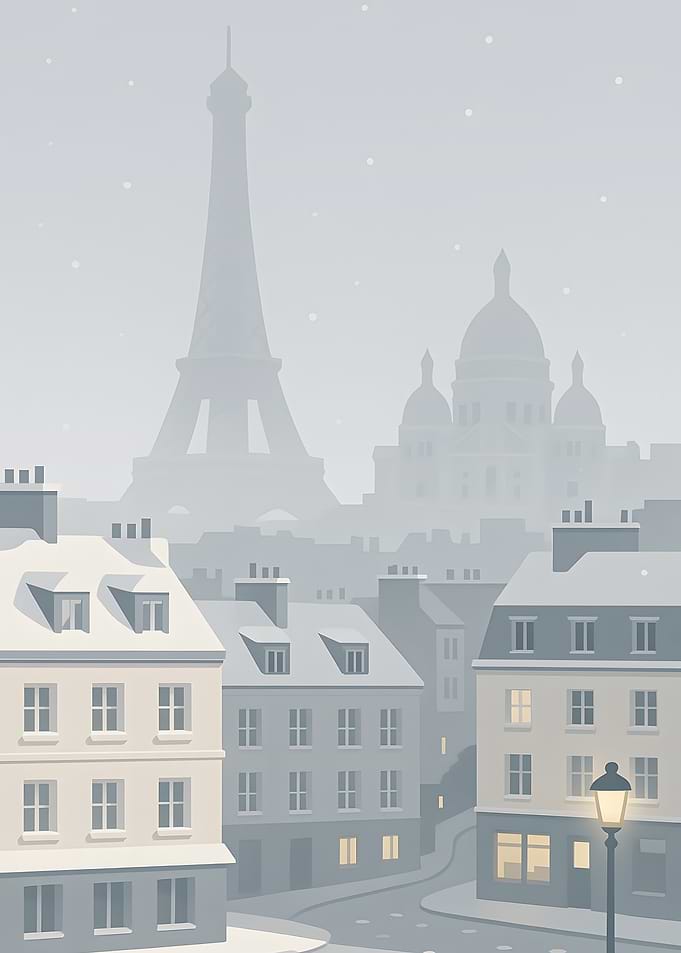 Winter in Paris cityscape illustration