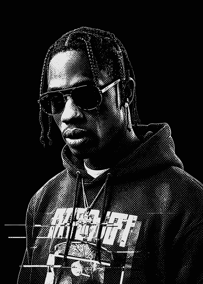 Travis Scott Black and White Portrait