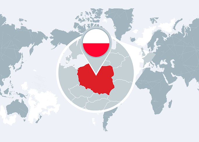 Poland on World Map with Flag
