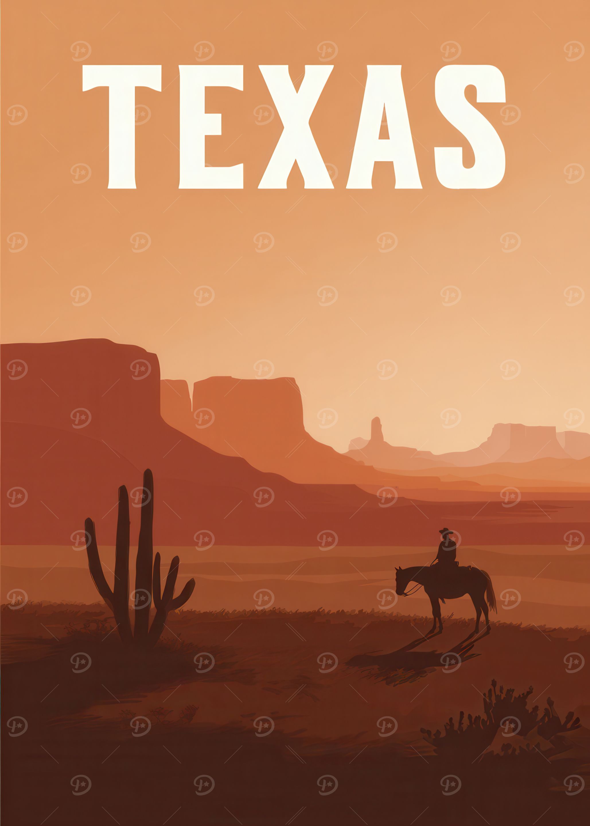 Texas Desert Landscape with Cowboy