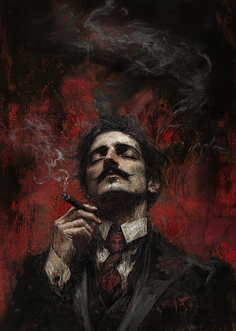 Man with Cigar in Dark Painting