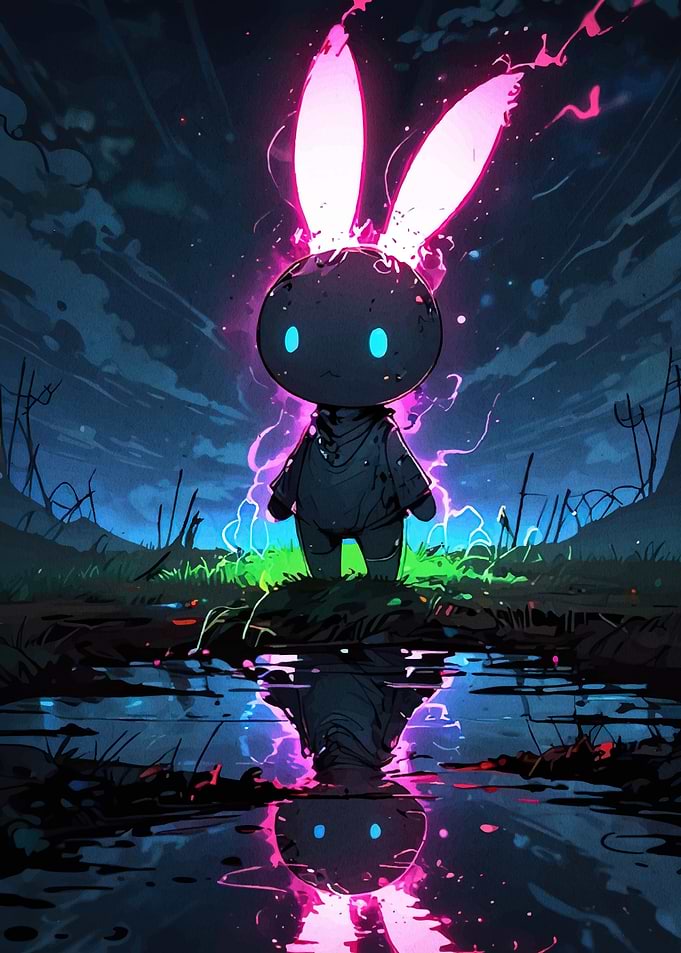 Glowing Rabbit Dark Landscape