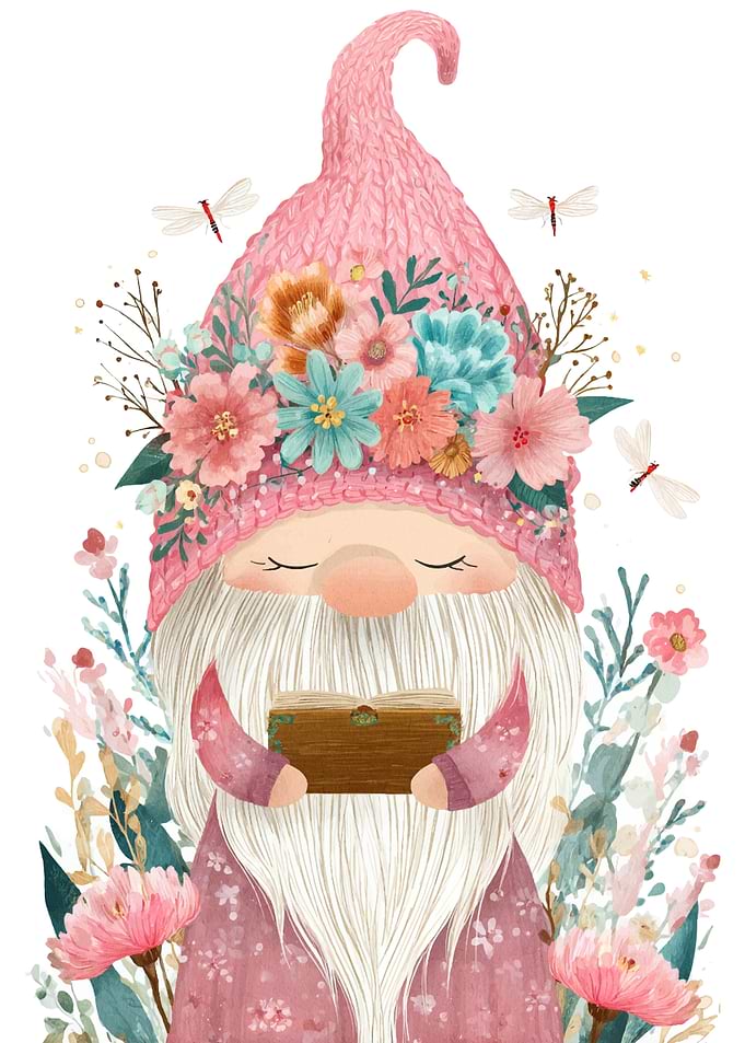 Floral Gnome with Treasure Chest