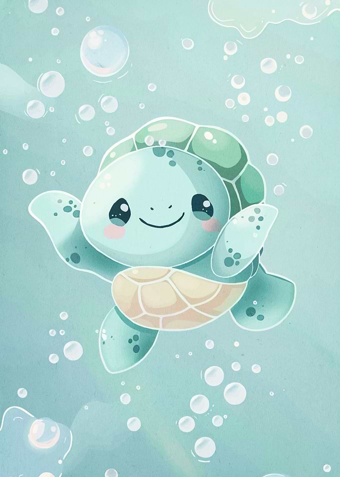 Cute Turtle Blue Water