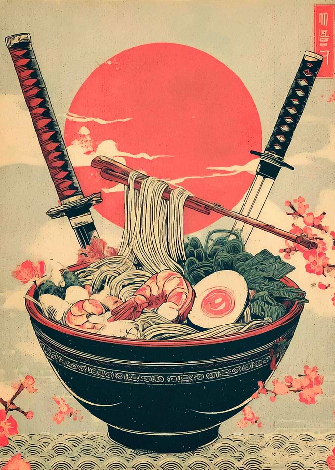 Samurai Ramen Bowl with Rising Sun