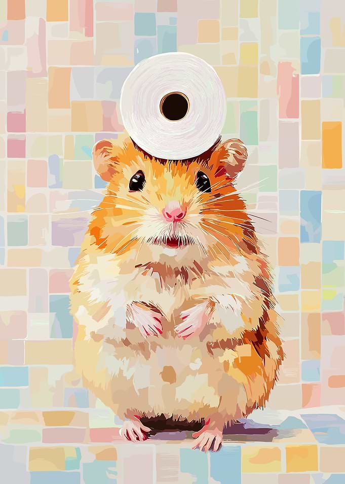 Hamster with Toilet Paper on Head