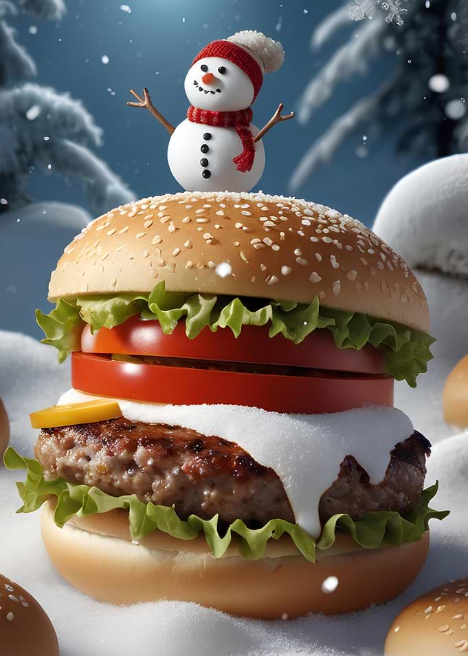 Festive Burger with Snowman Topping