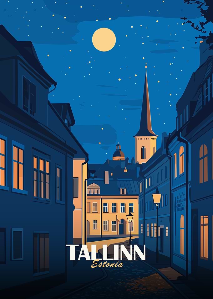Tallinn, Estonia Nightscape Illustration