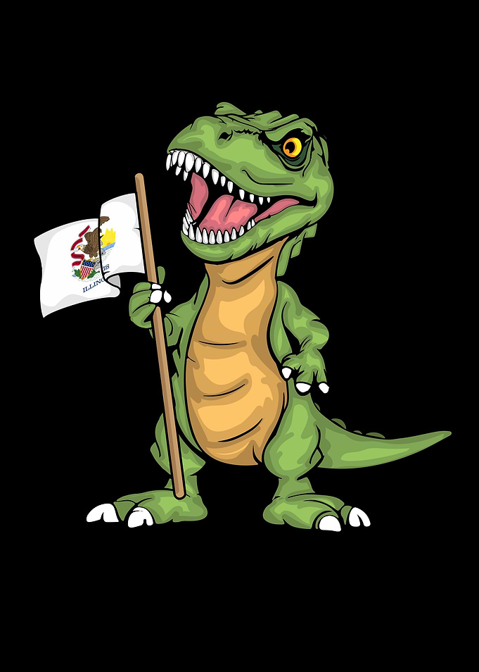 Illinois Lover Kids Dinosaur Lover USA Illinois Flag