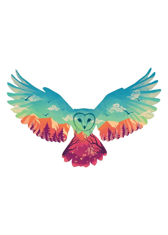 Owl Landscape Watercolor