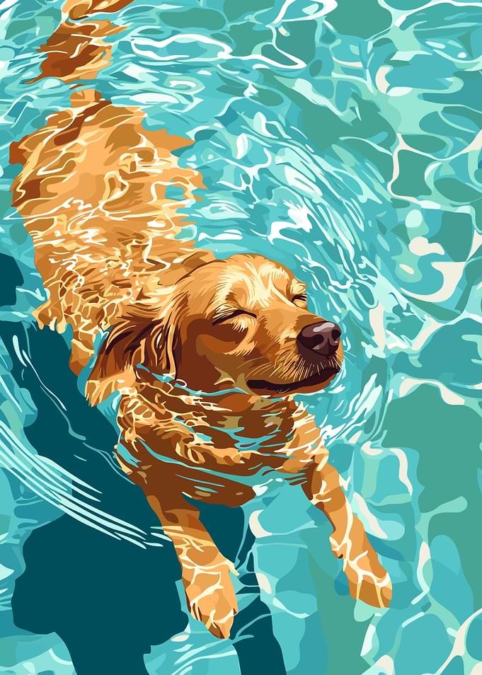 Dog swimming in blue water