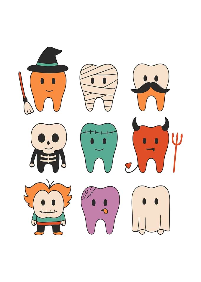 Halloween Themed Tooth Cartoon Illustration