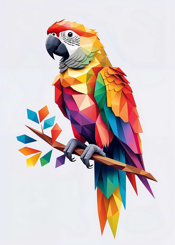 Colorful Geometric Parrot on Branch