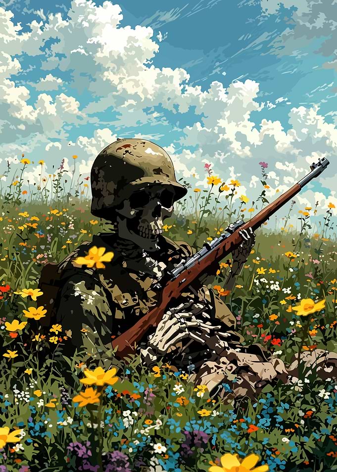 Skeleton Soldier in Flower Field