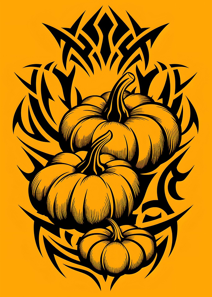 Pumpkins with Tribal Ornament