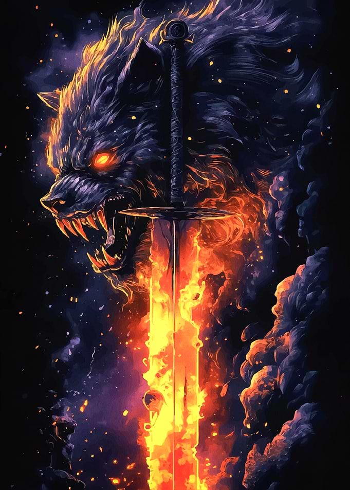 Fiery Wolf Sword Fantasy