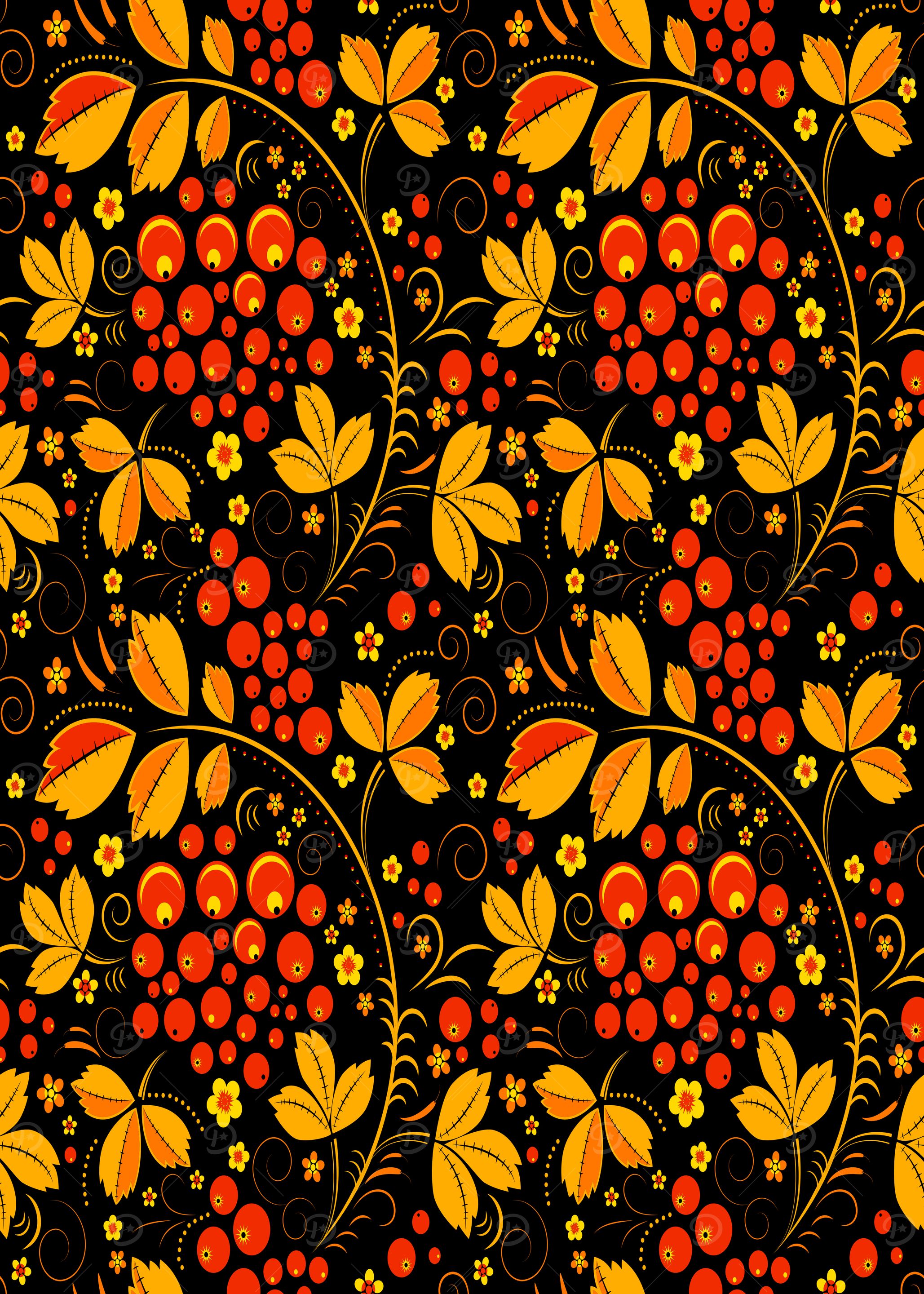 Khokhloma Pattern with Berries and Leaves