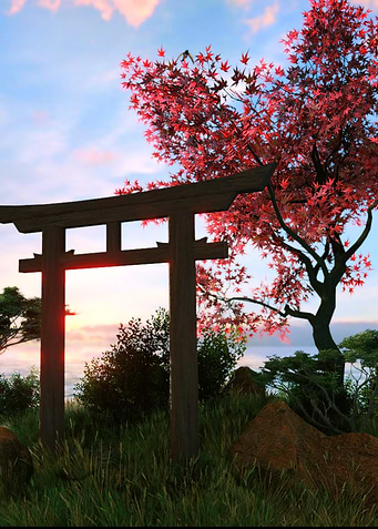 Japanese Torii Gate with Cherry Blossoms