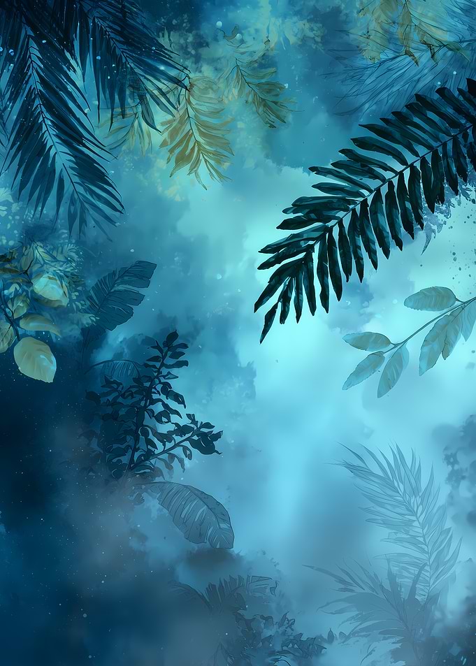 Tropical Leaves in Blue Hues