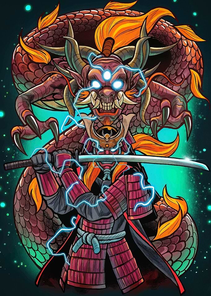 Samurai and Dragon with Lightning