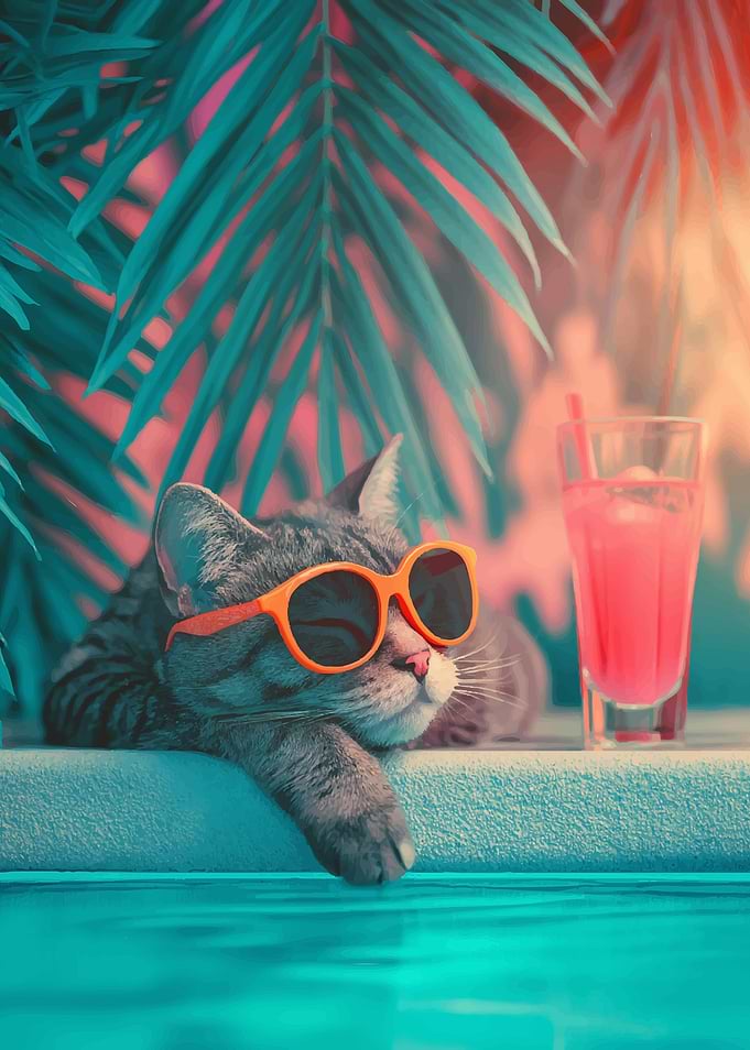 Cool Cat Relaxing by the Pool